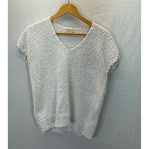 Ann Mashburn Hand Knit textured knit Pullover White boxy short sleeve Sweater M